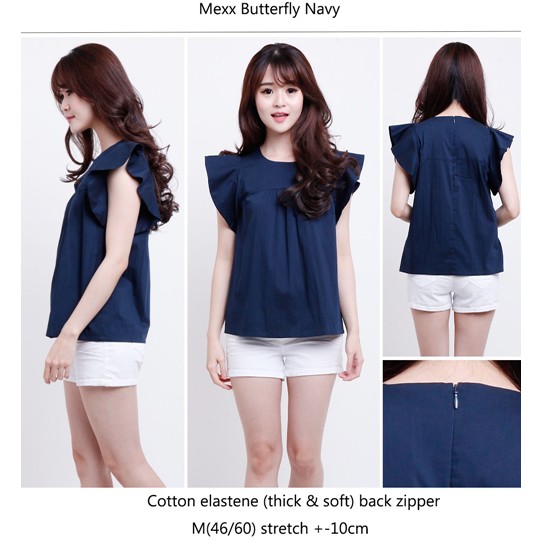 Atasan Wanita Blouse Kemeja ORI Branded Mexx Butterfly Navy