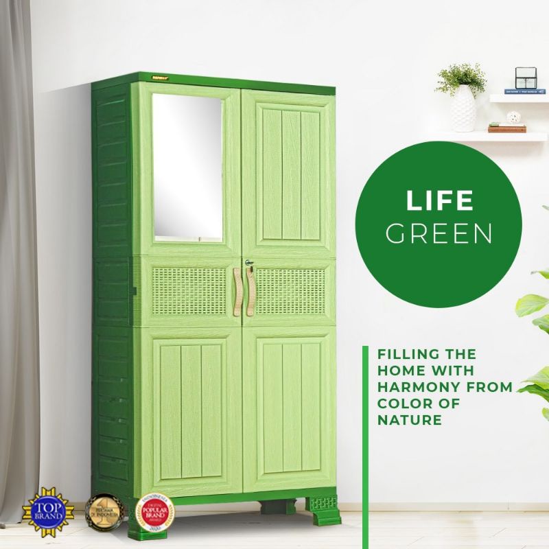 NAPOLLY LEMARI PAKAIAN PLASTIK GANTUNGAN+RAK+LACI+CERMIN BCW.3D-8577G.LCK