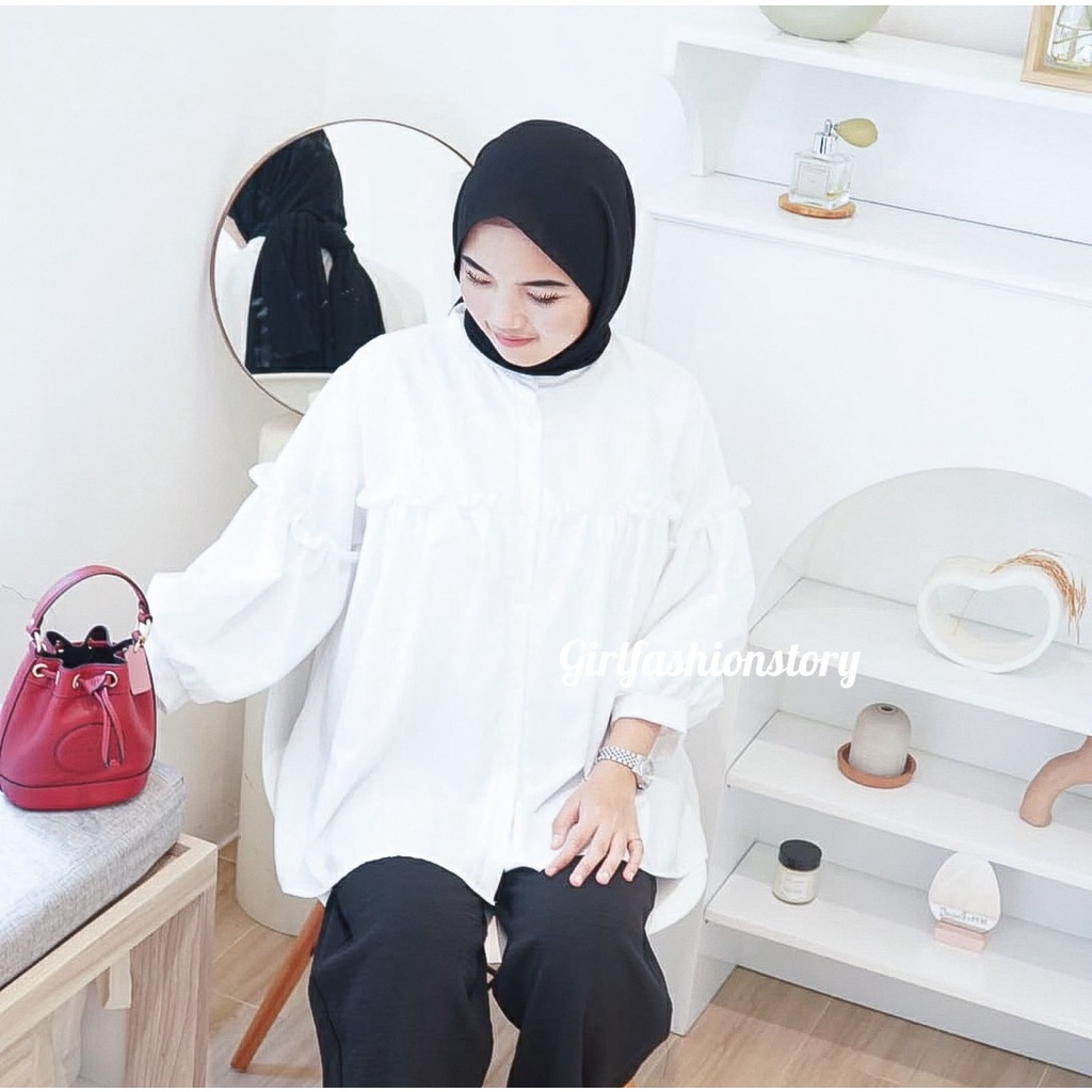 BEFAST - ZFS OOTD Wanita Blouse ARUMI / CINDY OVERSIZE XXL BLOUSE / Blouse Kasual Cewe Muslimah / Atasan Lengan Panjang / Blouse Polos Formal / Blouse Ala Style Korean / Fashion Wanita Remaja Terbaru / Termurah / Blouse Modis