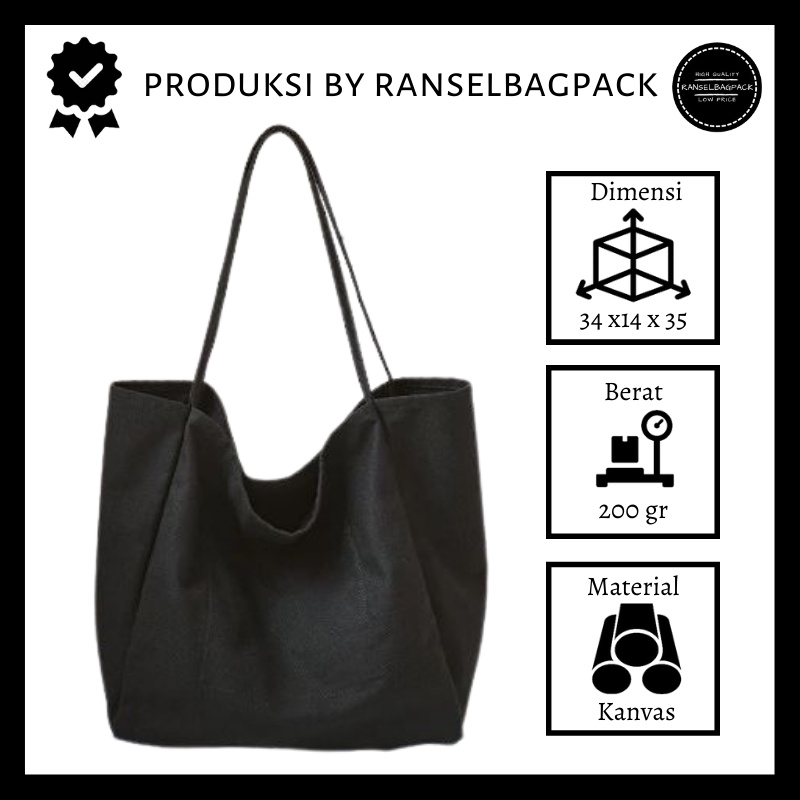 Tas Tote Bag - Handle Bahu Kanvas Polos Kapasitas Besar Ringan Model Terbaru Kekinian Murah Perempuan Wanita Cewek 001