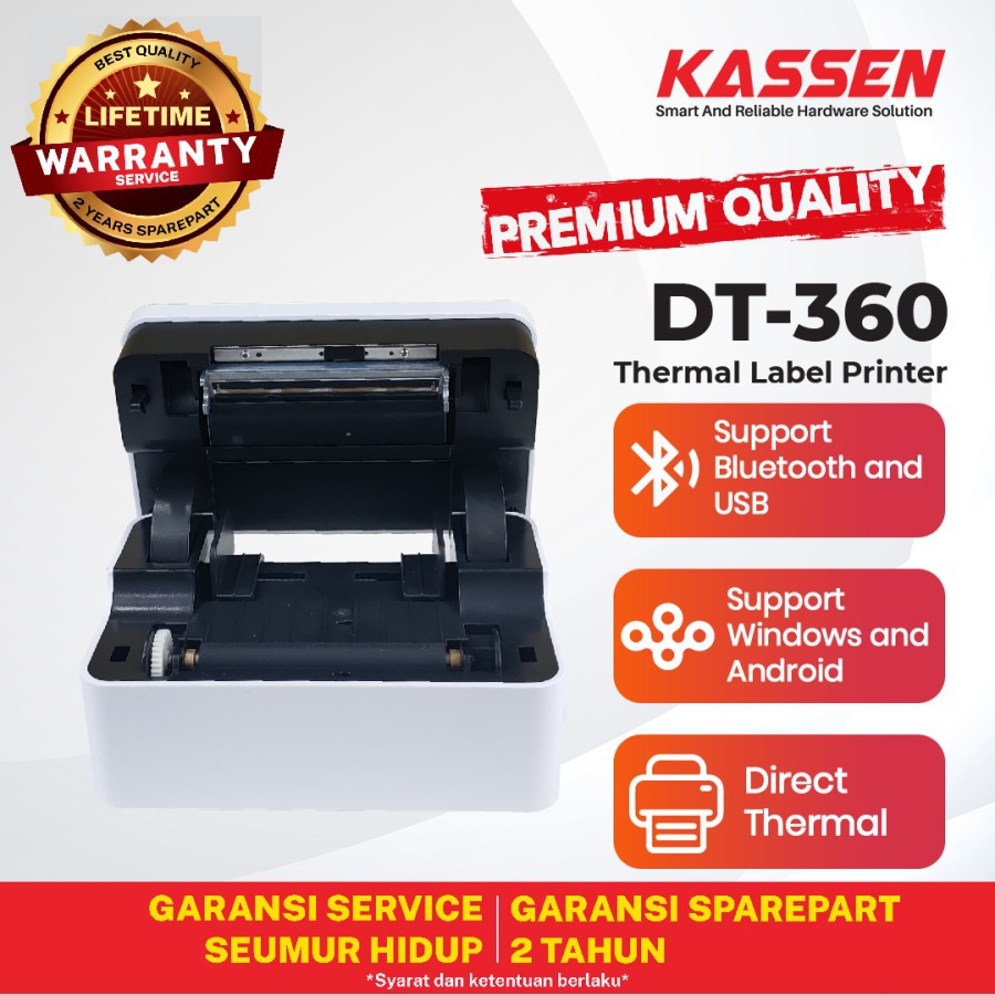 KASSEN DT-360 PRINTER THERMAL LABEL BARCODE STICKER 80MM USB BT FREE HOLDER