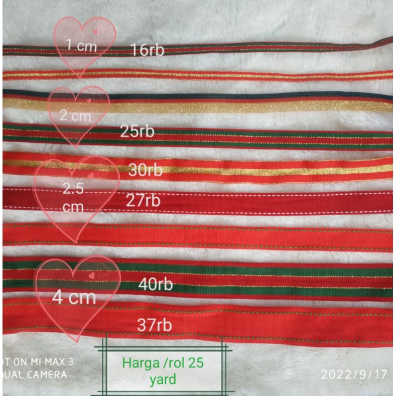 Pita Webbing Lebaran idul Fitr natali 5 yard rol 25 yard Merah Hijau Emas bukan grossgrain