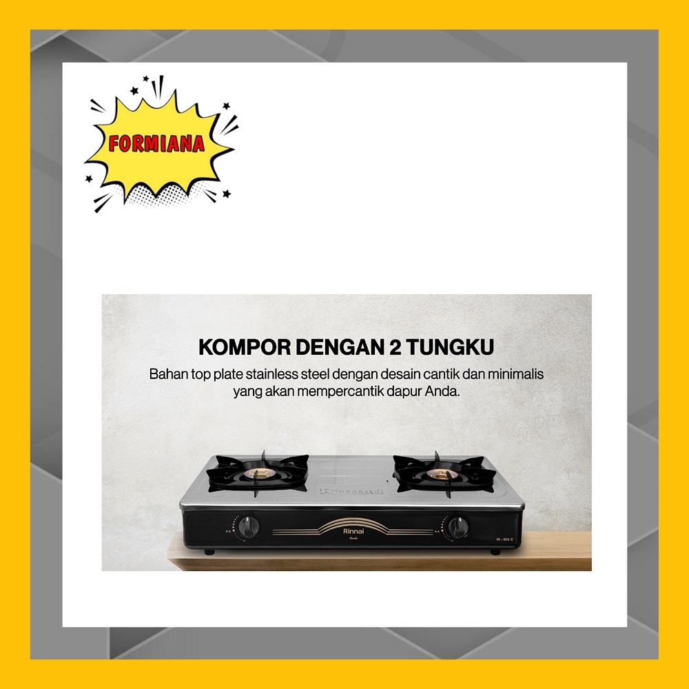 FM - Rinnai Kompor Gas 2 Tungku RI-602 EW SNI / Kompor LPG 2 Tungku Sun Burner