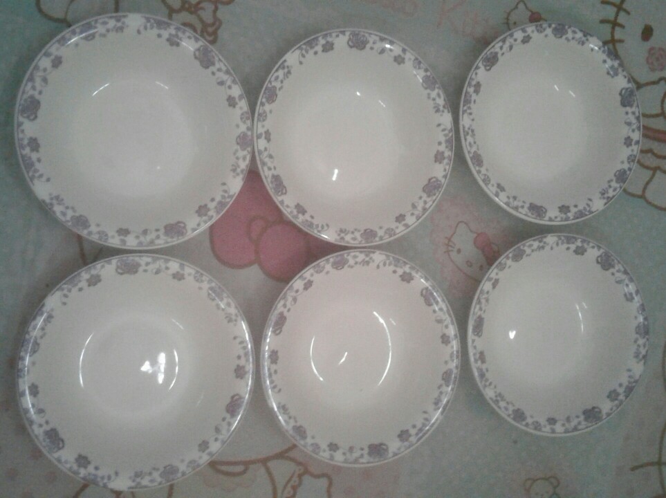 Mangkok Keramik 7.5inch Motif Bunga Merah Bit Keramik (6pcs)