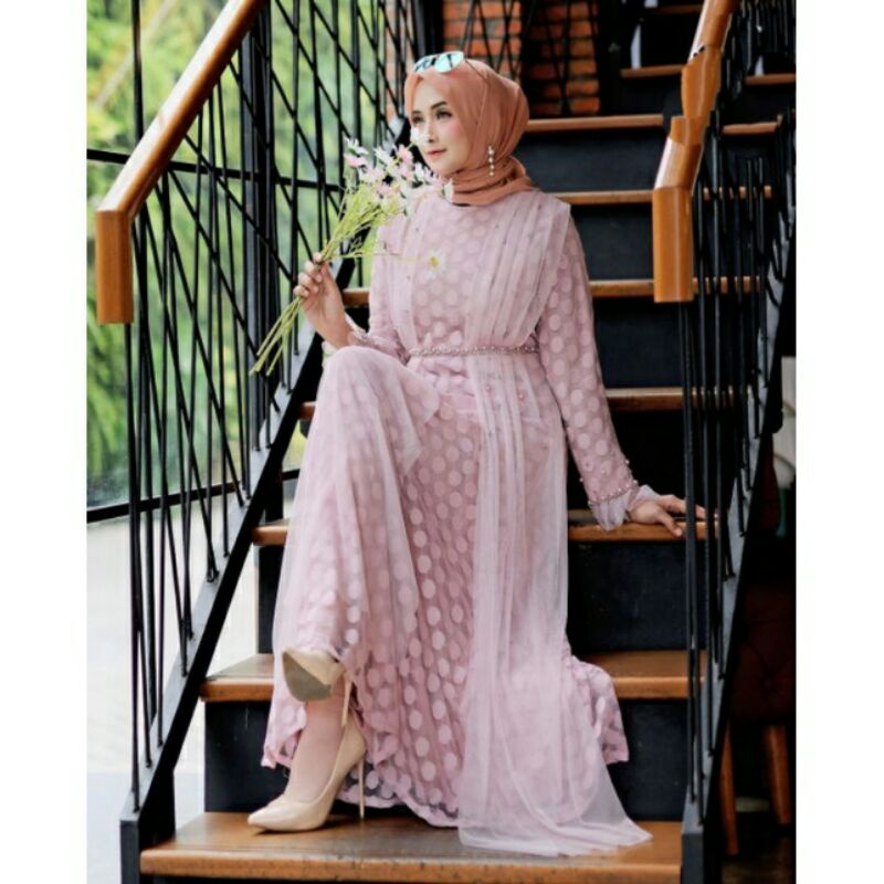 SALE SALE NEW ANDINI DRESS / YESAYA / MAXI DRESS PEARL BRUKAT IMPORT | Gamis Pesta Ozias BOLA Full B