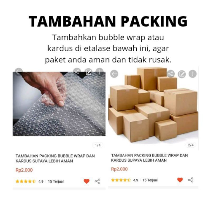 

TAMBAHAN PACKING BUBBLE WRAP DAN KARDUS SUPAYA LEBIH AMAN