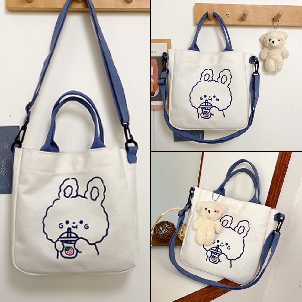 GELASA Tas Canvas Korea 2in1 Totebag Selempang FREE Gantungan boneka