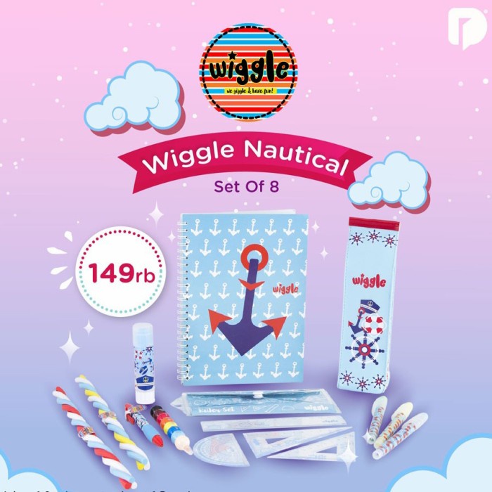 

(TERLARIS) Alat Tulis Sekolah Wiggle Rainbow Set - Motif Nautical