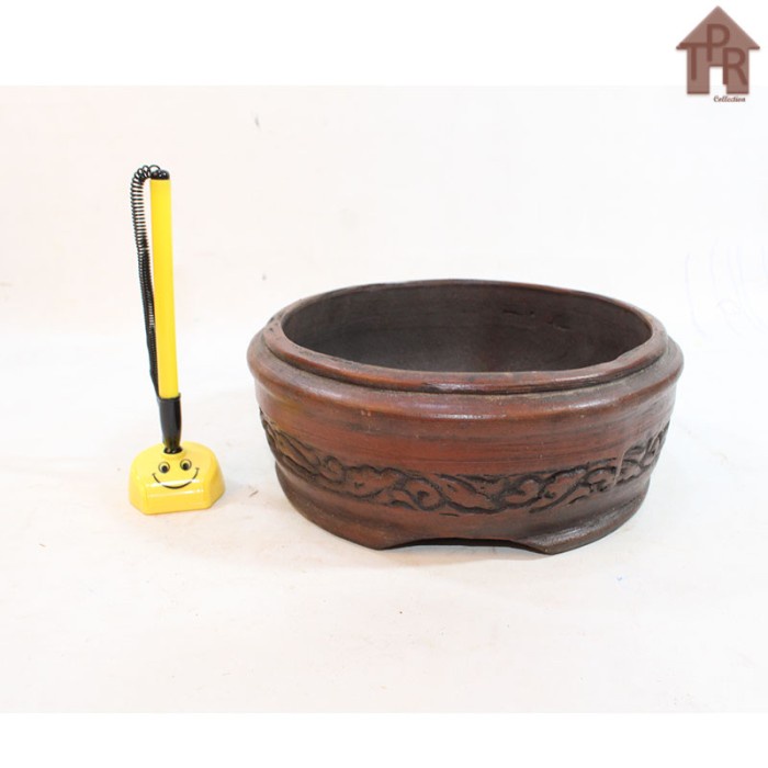 Pot bonsai gerabah natural ukir halus - S