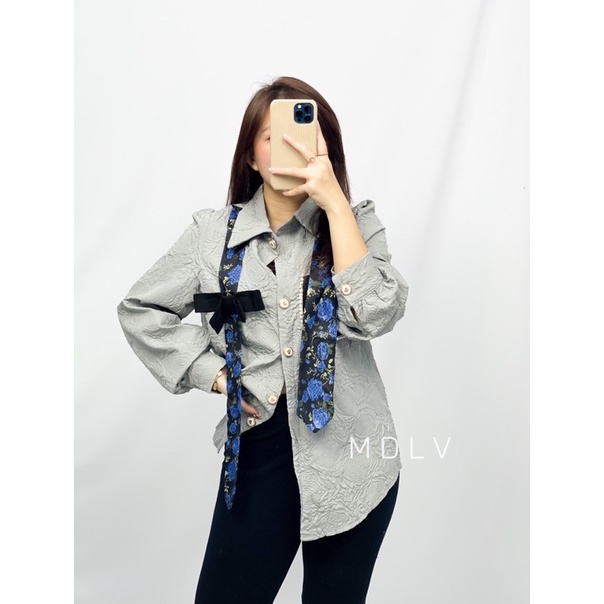 MDLV ~ 6848# Mozara Jacquard Shirt Kemeja Dasi Bunga Fashion Premium Fashion Import