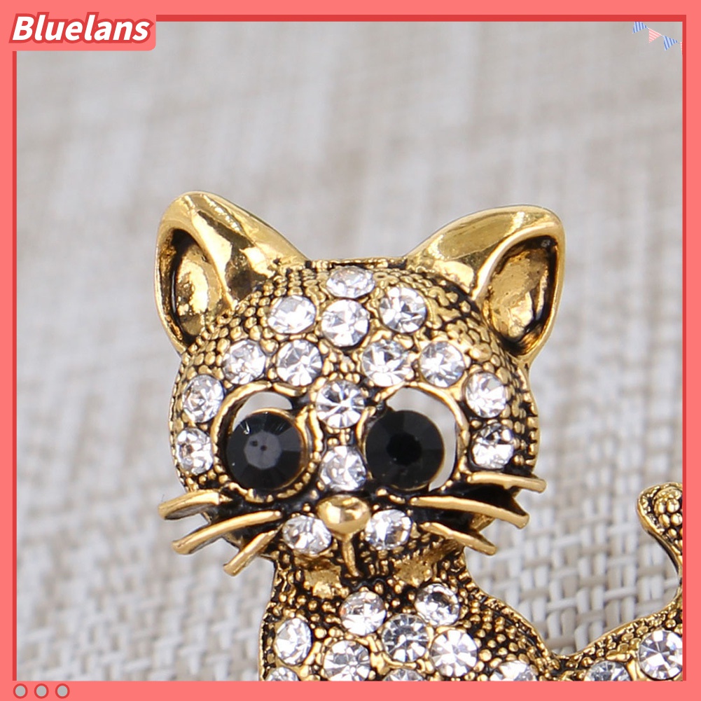 Bros Pin Bentuk Kucing Kecil Aksen Berlian Imitasi Gaya Vintage Untuk Aksesoris Dress Scarf Wanita