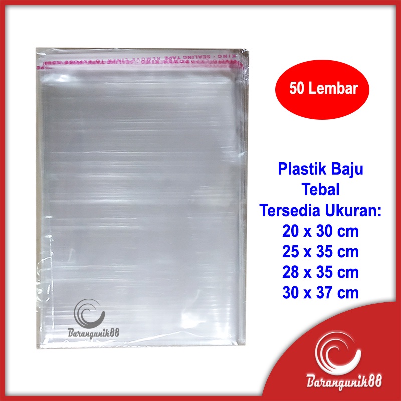 Plastik OPP Baju Tebal Ada Lem 28cm 30cm 35cm Bening Isi 50 Lembar