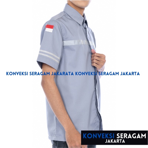 Baju Kemeja Safety K3 Lengan Pendek Abu - Seragam Kerja Atasan Wearpack Werpack Werpak Proyek Tambang Warna Hitam Pria Wanita - Konveksi Seragam Jakarta