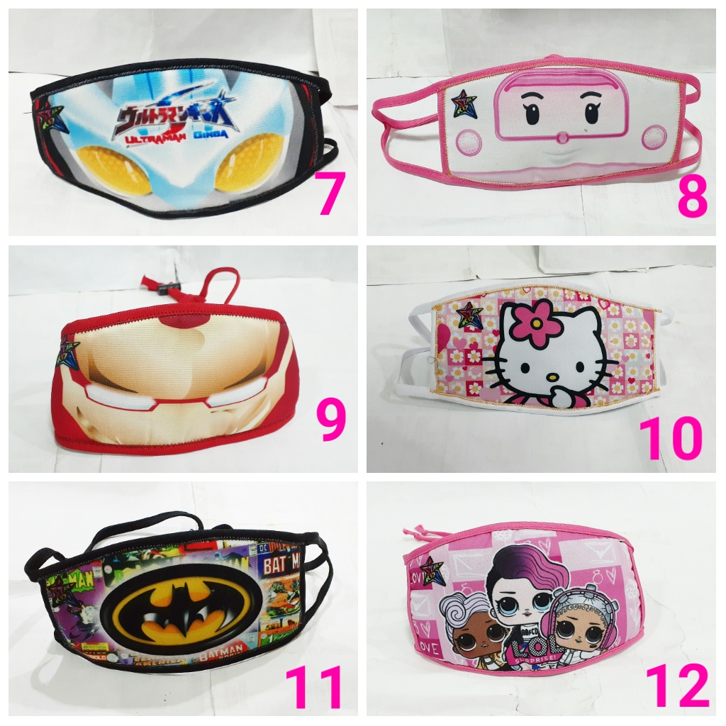 umur 4 - 8 tahun masker kain anak karakter laki & perempuan kecil murah TK paud unik