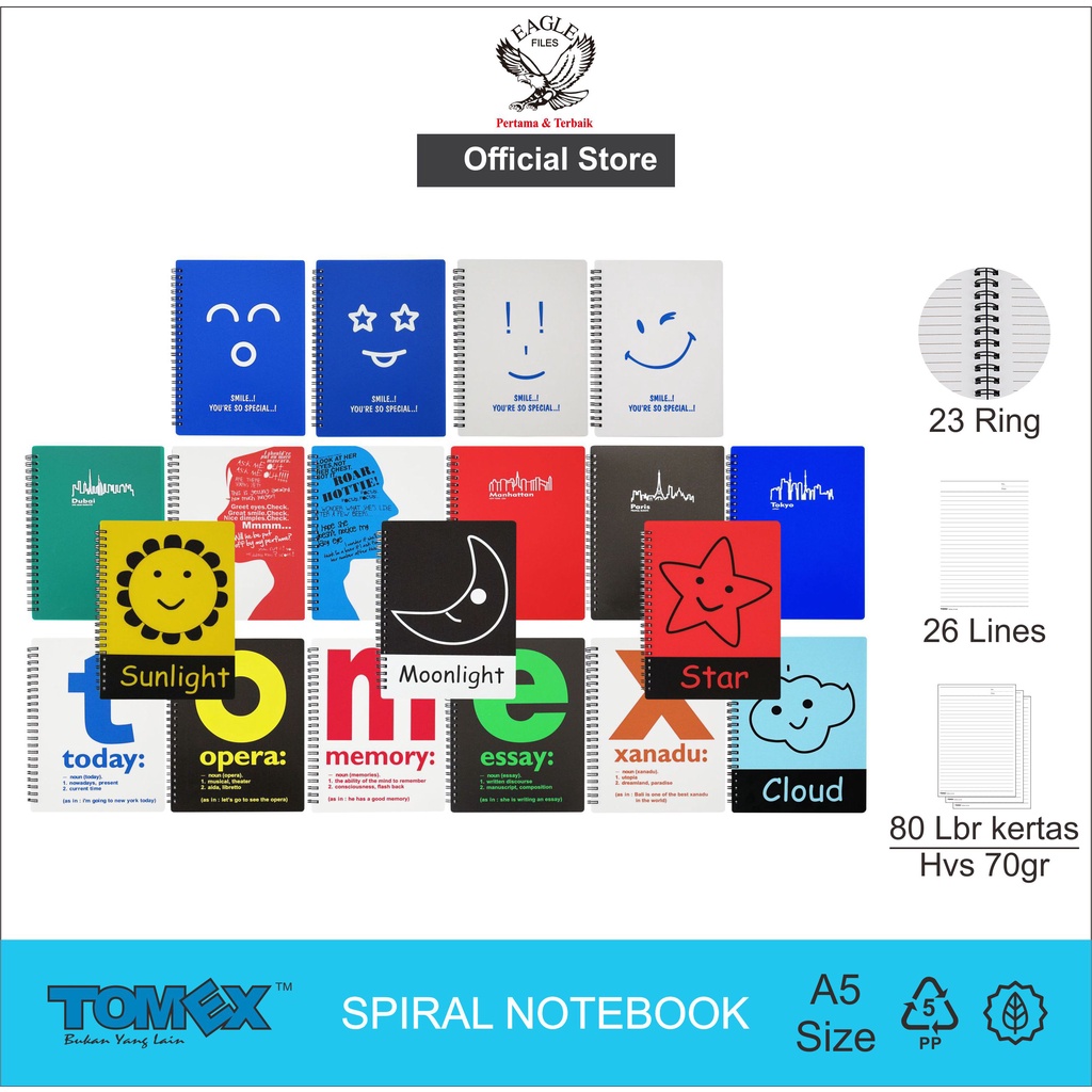 

TOMEX Notebook Spiral / Buku Tulis Buku Catatan Diary Notebook Spiral A5 80 Lembar