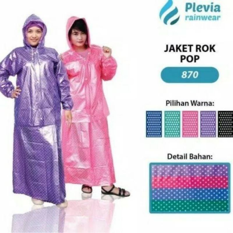 Jas Hujan Setelan Rok / Gamis Wanita Polkadot Bahan Plevia Lembut