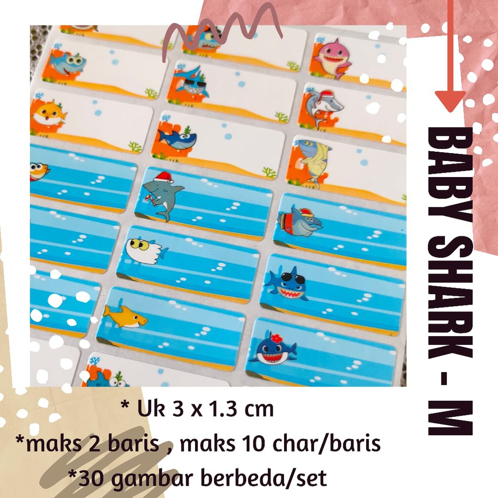 

STICKER LABEL NAMA ANTI AIR - MOTIF BABY SHARK / WATERPROOF NAME STICKER