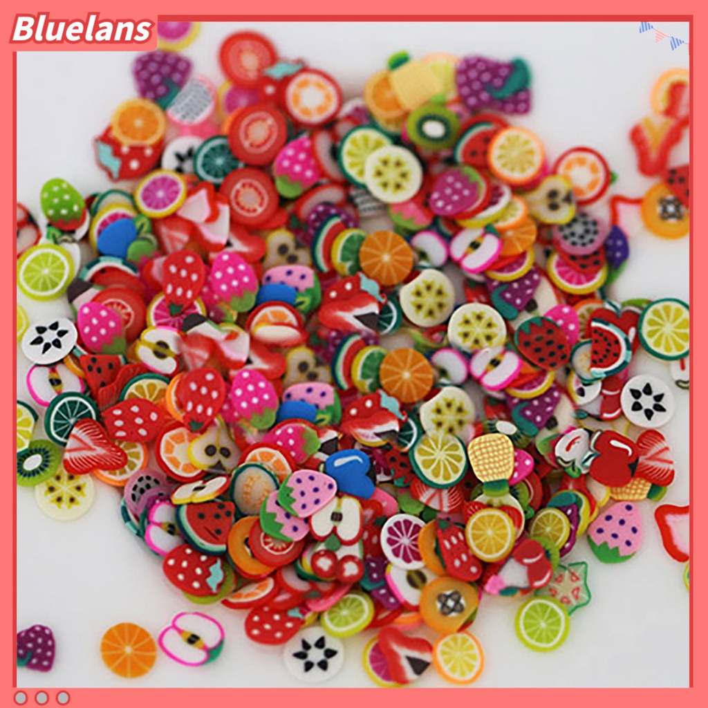 Bluelans 1000Pcs Stiker Kuku 3D Motif Buah / Bunga Bahan Keramik Untuk Nail Art