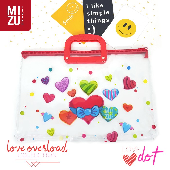 LOVE OVERLOAD Folio Document Bag Zipper Handle Tas Dokumen Sekolah Kertas Buku Map Plastik Gagang-5