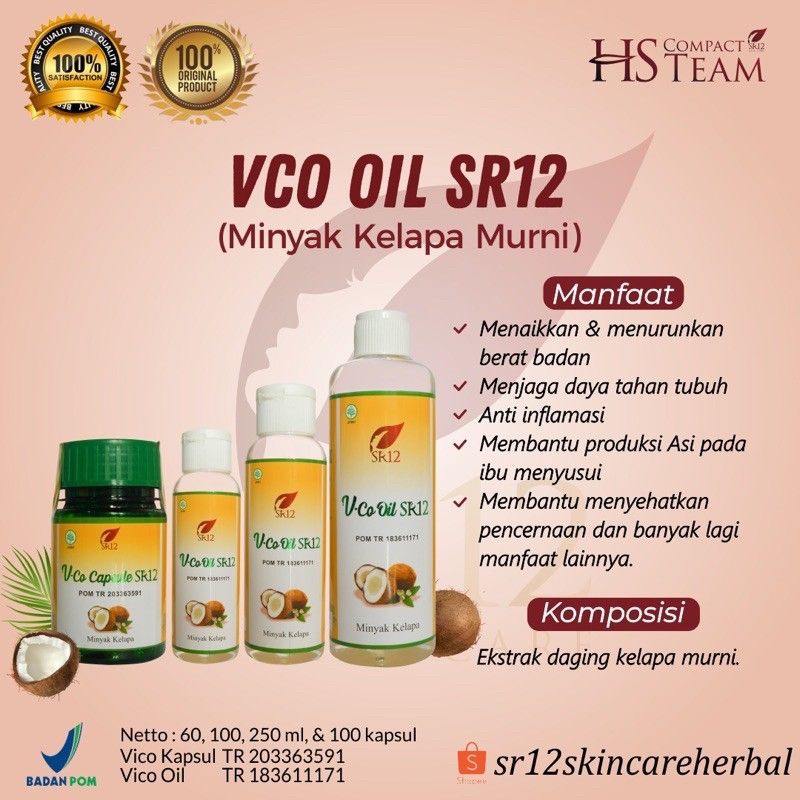 

Vco Oil SR12 / minyak kelapa murni