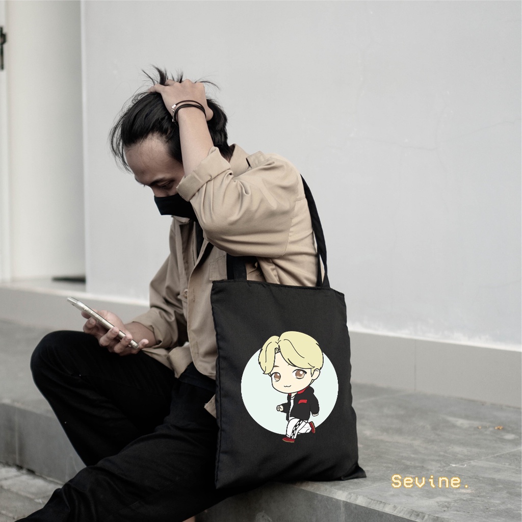 Sevine Totebag Tas Wanita Tote bag Resleting Korean Style Cartoon Black Series - CH2