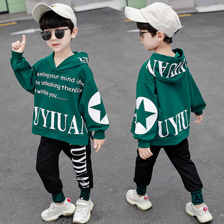 Setelan Hoodie Anak Laki Laki Star Green