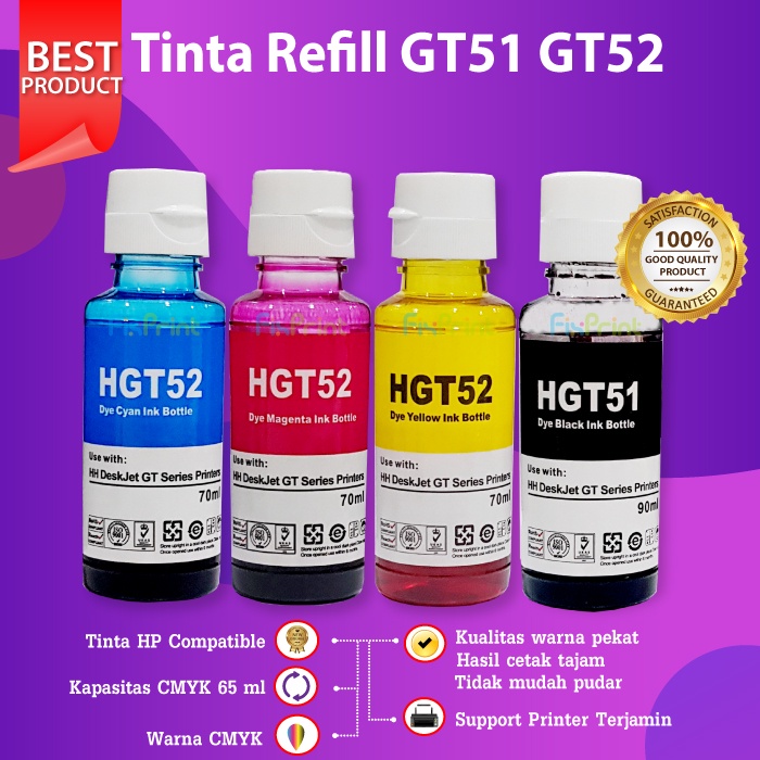 Tinta Compatible GT51 GT52 refill Botol cartridge Printer Deskjet 21 22 45 60 74 75 685 680 682 678 802 803 46 933 932 955 Setara Original ASLI Support Printer 1216 2135 3635 4675 2335 2336 2337 2676 2775 2776 7110 7612 7720 7740 Tank 115 315 415