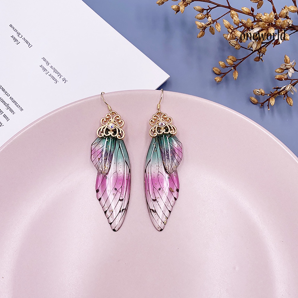 OW# Women Fashion Earrings Rhinestone Insect Butterfly Wing Ear Hook Jewelry Gift