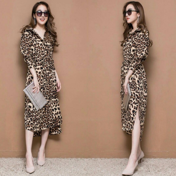 FWG - DRESS THERESIA CASUAL / DRESS LEOPARD / CASUAL DRESS WANITA / DRESS / DRESS KEKINIAN