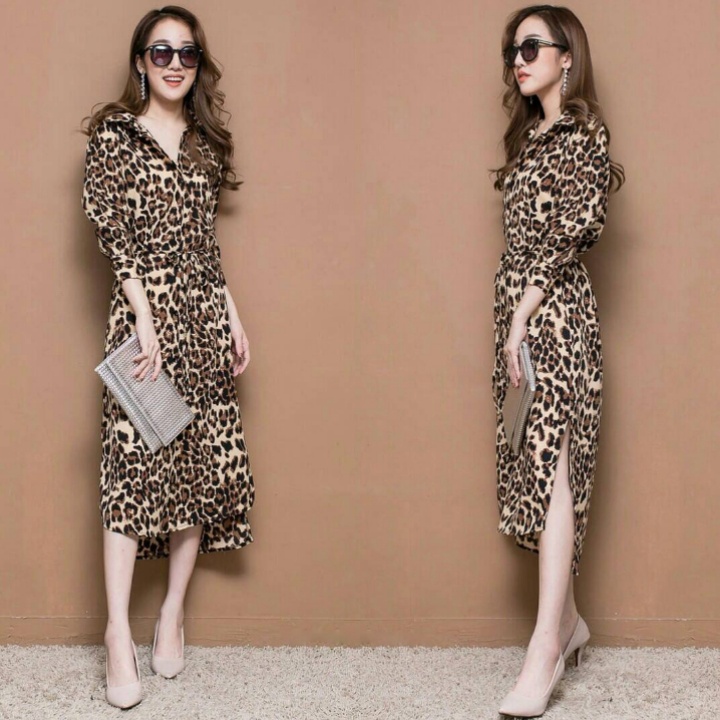 FWG - DRESS THERESIA CASUAL / DRESS LEOPARD / CASUAL DRESS WANITA / DRESS / DRESS KEKINIAN