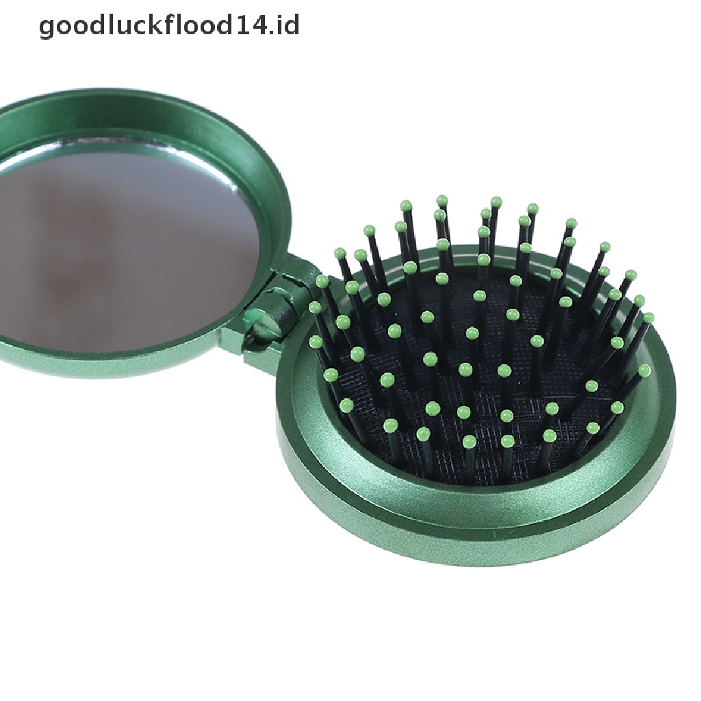 [OOID] Folding massage comb hair brush with mirror compact travel pocket comb ID