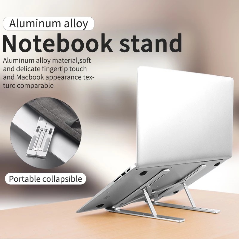 Laptop Stand Dudukan Laptop Aluminium Foldable Adjustable 6 Height - Silver