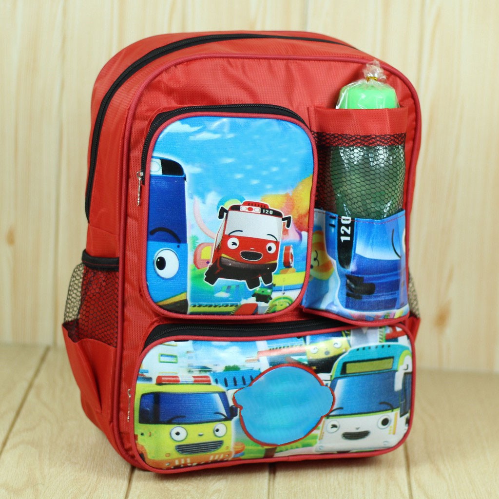 BONUS BOTOL MINUM Tas Ransel Anak Laki Laki Back Pack Karakter Little Bus Tas Sekolah TK SD PAUD