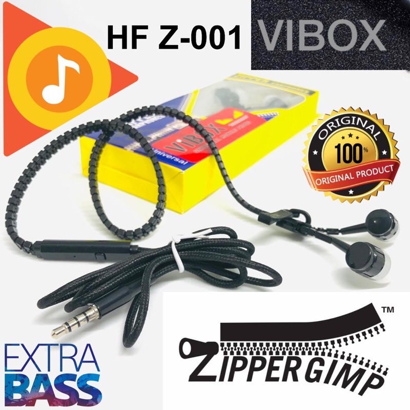 PROMO HF ZIPPER Z001 VIBOX ORIGINAL HANDSFREE Z-001 EXTRABASS METAL EARPHONE