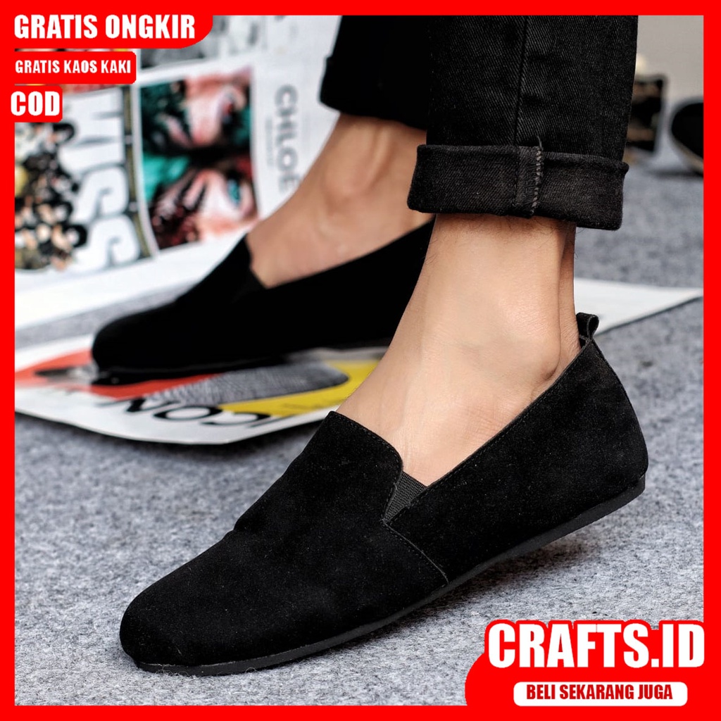 CRAFTS X CHORD Sepatu Slip On Pria Sepatu Casual Pria Sepatu Kulit Asli Pria Sepatu Kasual Semi Formal Kuliah Kondangan Gaya Santai Keren Kekinian Terbaru Murah Terlaris