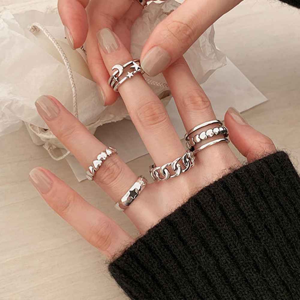 5pcs / Set Cincin Buku Jari Aneka Bentuk Warna Silver Untuk Wanita