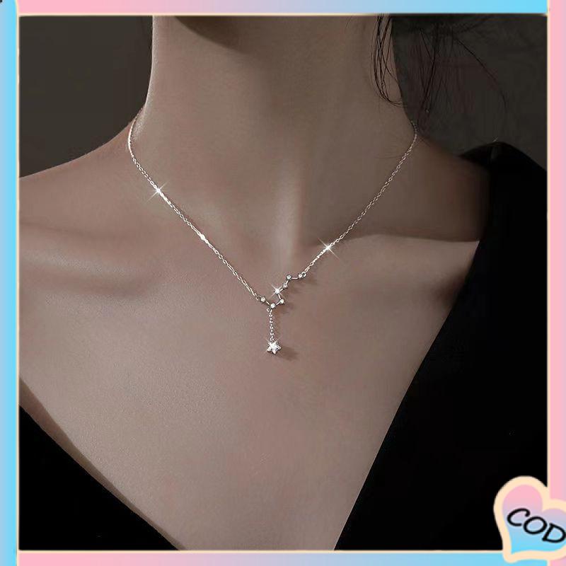 COD❤️ Big Dipper Wanita Trendy Temperamen Cahaya Mewah Desain Niche Rumbai Kalung Indah Sederhana-A.one