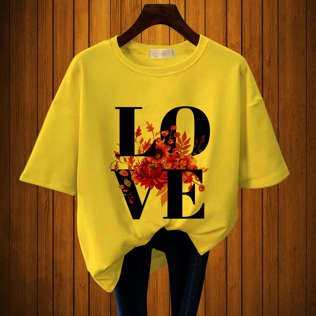 CALVIERO SHO - BAJU KAOS WANITA DEWASA PRINT LOVE FLOWERS CASUAL