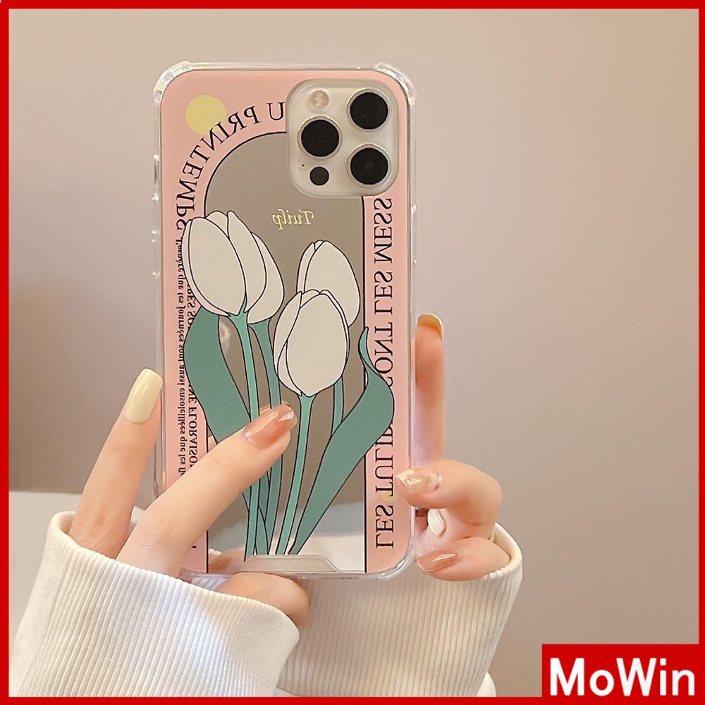 iPhone Case Acrylic Mirror Airbag Shockproof Protection Camera Cute Pink Tulip Flower Compatible For iPhone 11 iPhone 13 Pro Max iPhone 12 Pro Max iPhone 7 Plus iPhone x xr xs max