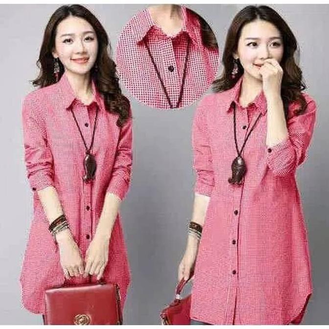 Kemeja wanita - kemeja kotak - long hem kotak
