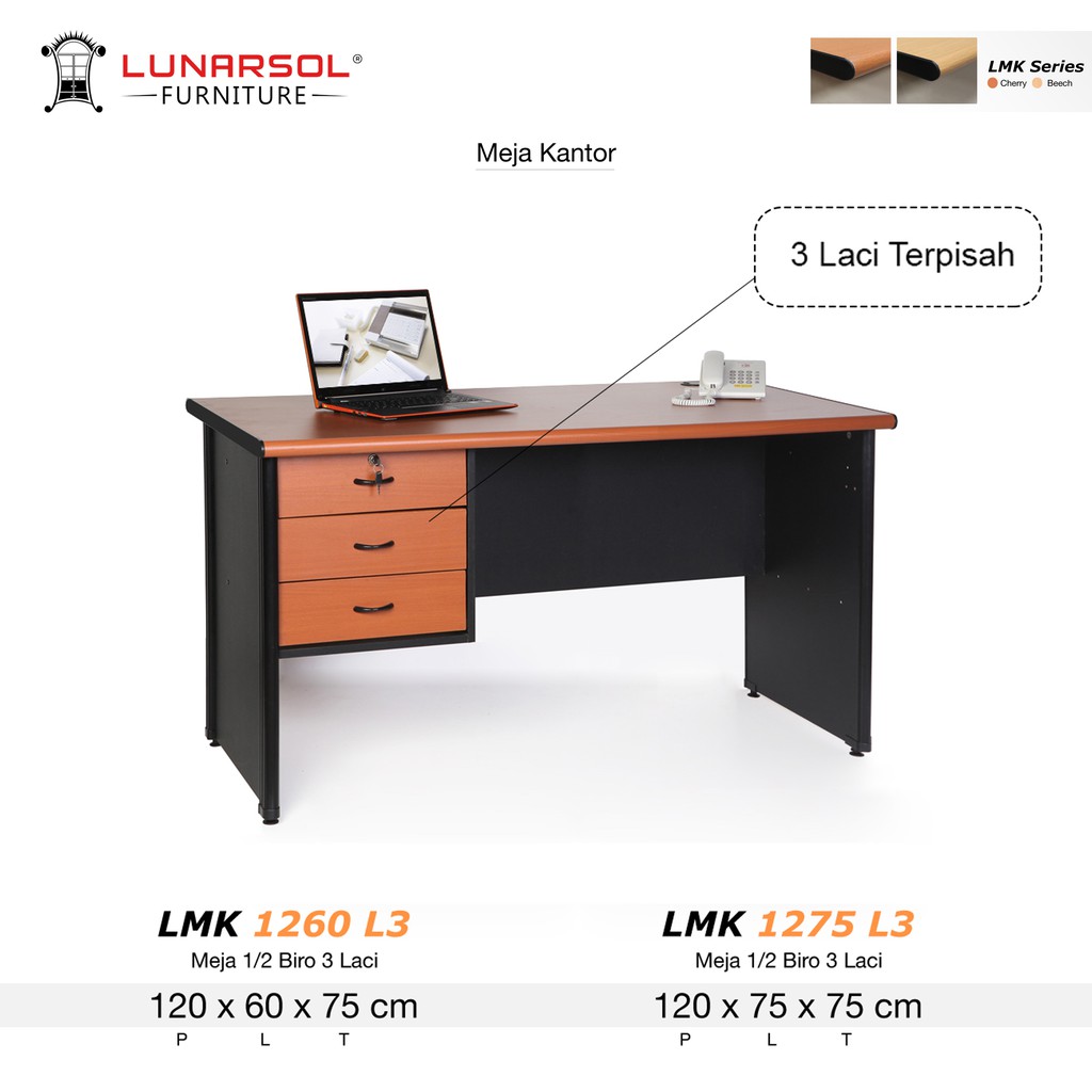 Meja Tulis | Meja Kerja | Meja Kantor Lunar LMK1260-1275 L3