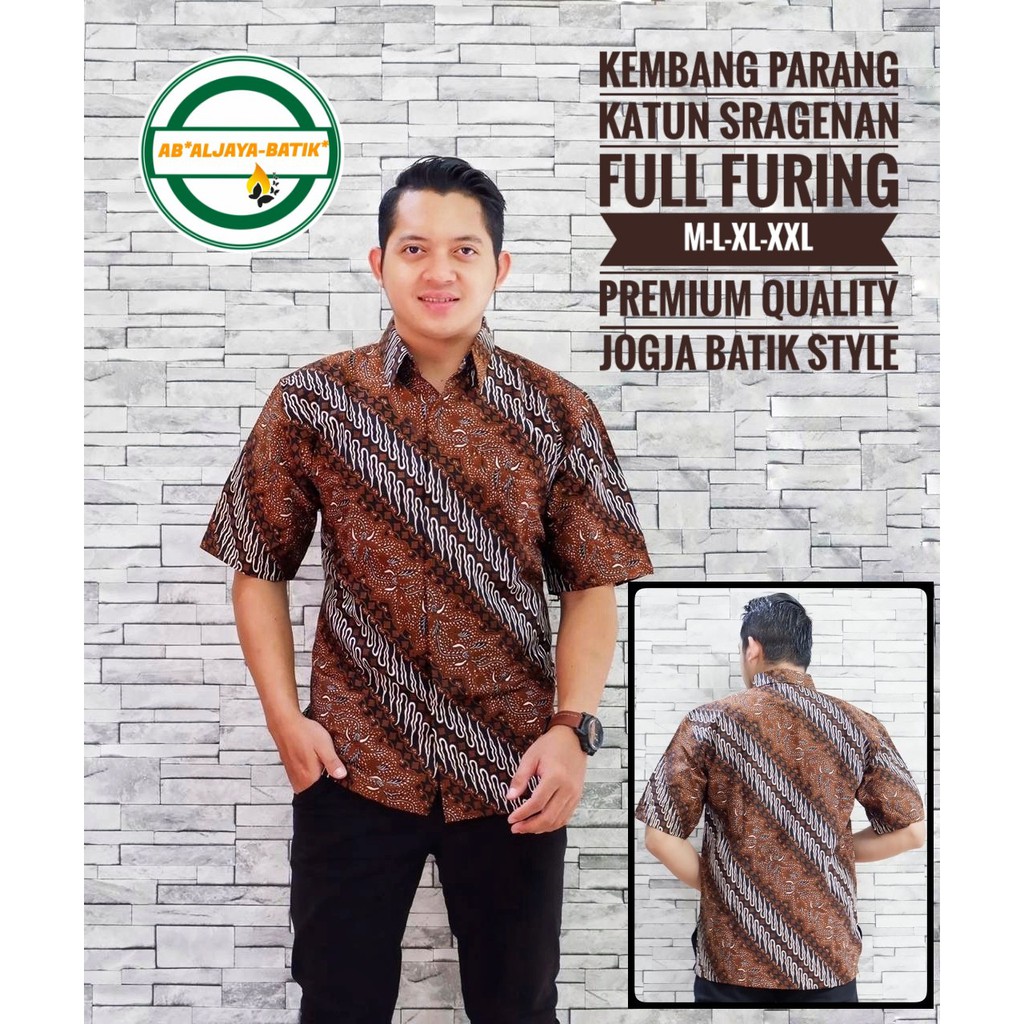 KEMBANG PARANG ALJAYA KEMEJA BATIK SOLO PRIA LENGAN PENDEK PANJANG LAPIS FURING ATASAN PREMIUM MODERN KATUN HALUS SEKAR ARUM KIPAS WULU PEKSI LANGIT SEKAR WESI PRABU UTOMO ROGOSUKMO KETAMAN BIRU  NIRWANA GURDO PUTIH AWAR AWAR GEMBIROLOKO  BAUREKSA PARANG