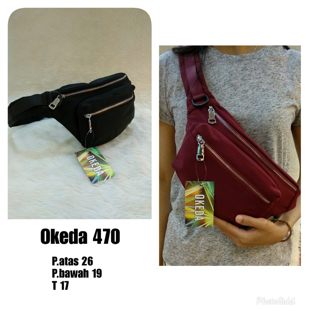 waistbag cewek cowok  okeda bahan parasut tas selempang terjangkau.