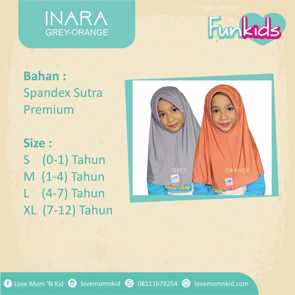JILBAB ANAK INARA FUNKIDS BOLAK BALIK GREY-ORANGE