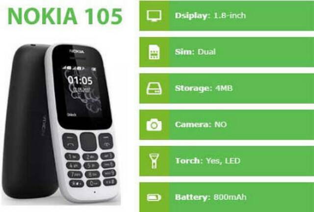 Microsoft Nokia 105 New 2017 Dual Sim