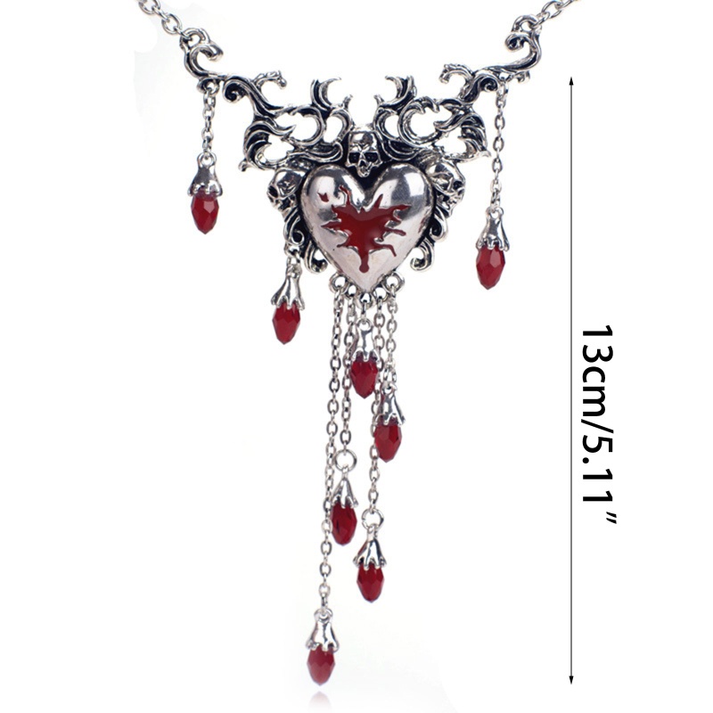 Kalung Liontin Kristal Bentuk Hati Warna Merah Gaya Gothic Untuk Wanita