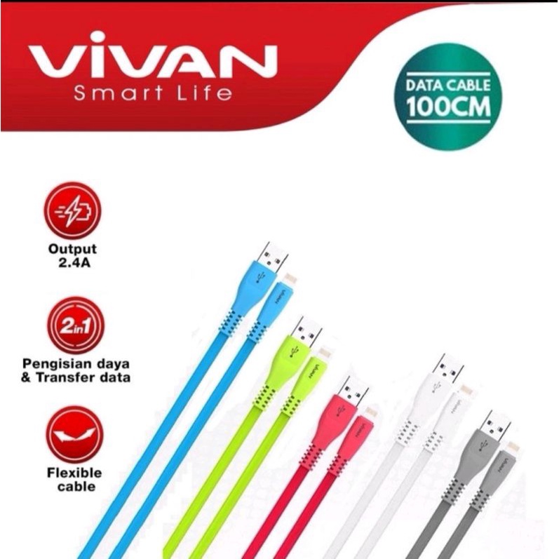 Kabel Data Vivan USB Micro Type C Lightning Cable Charger Charging Casan Android iphone Smartphone