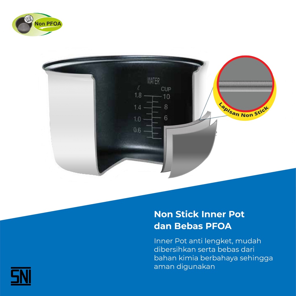 Miyako MCM638BTK Rice Cooker / Magic Com 1.8 Liter 3 in 1 Bonus Gelas Ukur dan Sendok Nasi