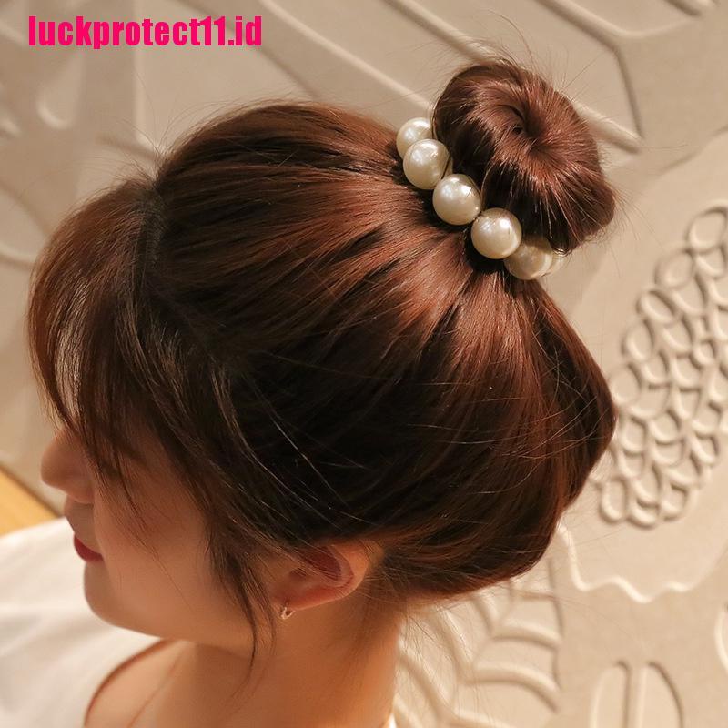 Ikat Rambut Ponytail Bahan Karet Aksen Mutiara Besar Gaya Korea Untuk Anak Perempuan