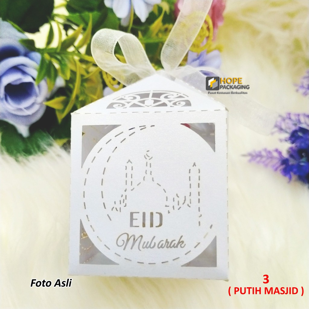 [5pcs] Box Prisma Laser Cut Candy Eid Mubarak / lebaran / idul Fitri Warna silver